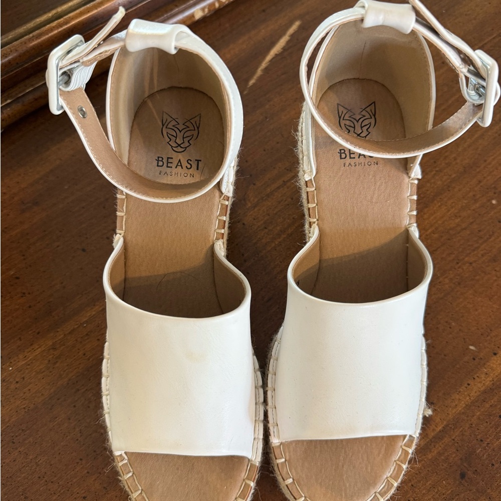 BEAST FASHION White Espadrille Wedge Sandal with Ankle Strap - Picture 2 of 5